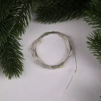 Гирлянда «Нить» 2 м роса, IP20, серебристая нить, 20 LED, 3 режима, батарейки AG13х3 (в комплекте), свечение тёплое белое