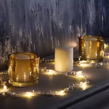 Гирлянда «Нить» 2 м роса с насадками «Кристалл», IP20, нить серебристая, 20 LED, батарейки AAx2 (не в комплекте), 2 режима, свечение тёплое белое