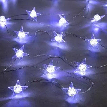 Гирлянда «Нить» 2 м роса с насадками «Снежная звезда», IP20, серебристая нить, 20 LED, 2 режима, батарейки ААх2 (нет в комплекте), свечение белое