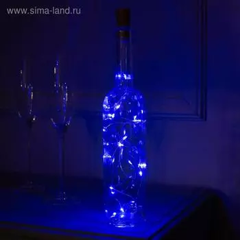 Гирлянда «Нить» 2 м роса с пробкой, IP20, серебристая нить, 20 LED, батарейки LR44х3 (в комплекте), свечение синее