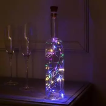 Гирлянда «Нить» 2 м роса с пробкой, IP44, серебристая нить, 20 LED, свечение мульти, солнечная батарея