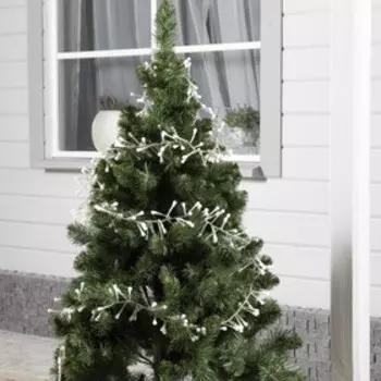 Гирлянда «Нить» 3 м мишура с шариками, IP44, тёмная нить, 288 LED, свечение тёплое белое/белое, 220 В