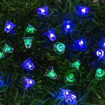 Гирлянда «Нить» 4.5 м с насадками «Колокольчики», IP44, тёмная нить, 30 LED, свечение синее/зелёное, 2 режима, солнечная батарея