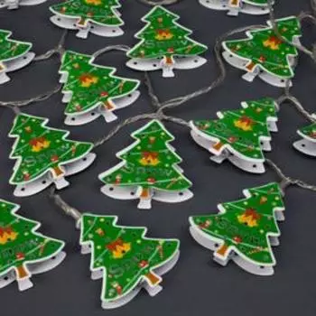 Гирлянда "Нить" 4 м с насадками "Ёлка зелёная", IP20, прозрачная нить, 20 LED, свечение мульти, 8 режимов, 220 В