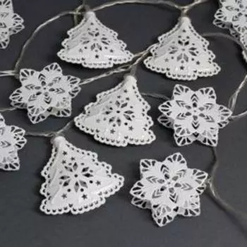 Гирлянда «Нить» 4 м с насадками «Ёлки и снежинки», IP20, прозрачная нить, 20 LED, свечение мульти, 8 режимов, 220 В