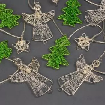 Гирлянда «Нить» 4 м с насадками «Рождественская ночь», IP20, прозрачная нить, 20 LED, свечение мульти, 8 режимов, 220 В