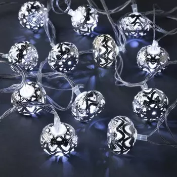Гирлянда «Нить» 4 м с насадками «Шарик с орнаментом», IP20, прозрачная нить, 20 LED, свечение белое, 8 режимов, 220 В