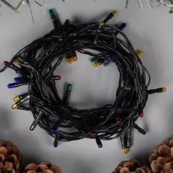 Гирлянда «Нить» 5 м, IP20, тёмная нить, 50 ламп, 8 режимов, 220 В, свечение мульти