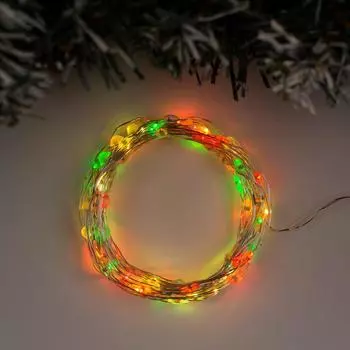Гирлянда «Нить» 5 м роса, IP20, серебристая нить, 100 LED, 2 режима, батарейки AAх3 (нет в комплекте), свечение мульти (RGB)