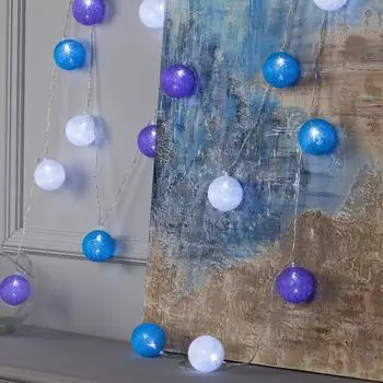 Гирлянда - нить, 5 м с насадками «Клубки черничные», IP20, прозрачная нить, 20 LED, свечение белое, 220 В