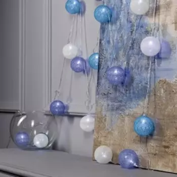 Гирлянда - нить, 5 м с насадками «Клубки серо-зелёные», IP20, прозрачная нить, 20 LED, свечение белое, 220 В