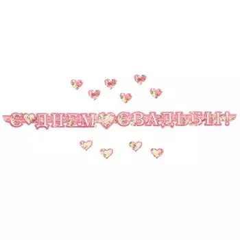 Гирлянда "С Днём Свадьбы!" розовый фон, 260 см