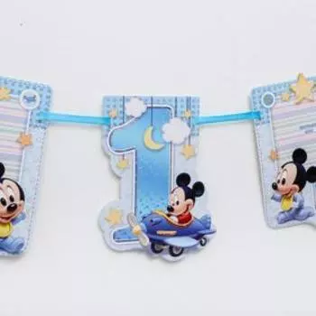 Гирлянда с местом для 6 фото "Мне 1 годик", Микки Маус, Дисней Беби