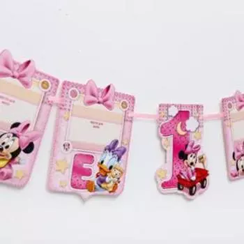 Гирлянда на ленте "Мне 1 год", с 6 карточками для фото, Минни Маус