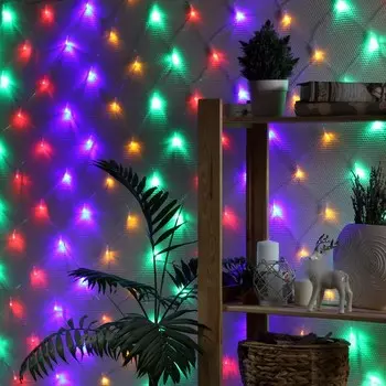 Гирлянда «Сеть» 1.6 1.6 м, IP20, прозрачная нить, 144 LED, 8 режимов, 220 В, свечение мульти,