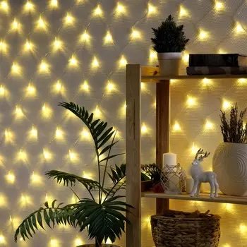 Гирлянда «Сеть» 1.6 1.6 м, IP20, прозрачная нить, 144 LED, свечение тёплое белое, 8 режимов, 220 В