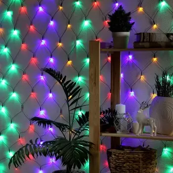 Гирлянда «Сеть» 1.6 1.6 м, IP20, тёмная нить, 144 LED, 8 режимов, 220 В, свечение мульти
