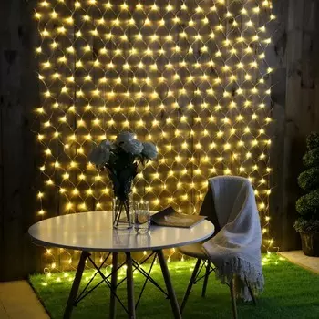 Гирлянда «Сеть» 2 3 м, IP44, УМС, прозрачная нить, 384 LED, свечение тёплое белое, 220 В