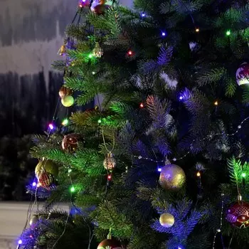 Гирлянда «Сеть» d=1.8 м с кольцом на ёлку, IP20, тёмная нить, 224 LED, 8 режимов, 220 В, свечение мульти