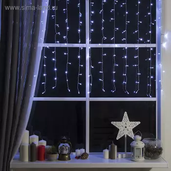 Гирлянда «Занавес» 1.5 1 м, IP20, прозрачная нить, 180 LED, свечение белое, 8 режимов, 220 В