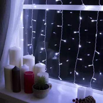Гирлянда «Занавес» 1.5 × 1 м, IP20, прозрачная нить, 180 LED, свечение белое, 8 режимов, 220 В, УЦЕНКА