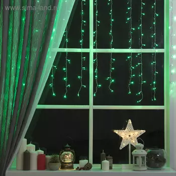 Гирлянда «Занавес» 1.5 1 м, IP20, прозрачная нить, 180 LED, свечение зелёное, 8 режимов, 220 В