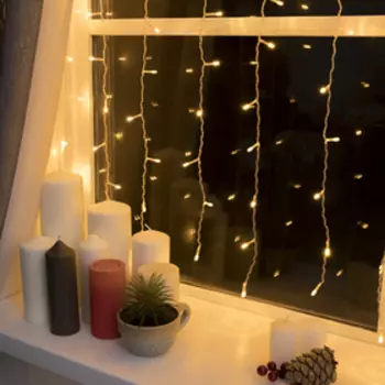 Гирлянда «Занавес» 1.5 1 м, IP20, прозрачная нить, 180 LED, свечение жёлтое, 8 режимов, 220 В