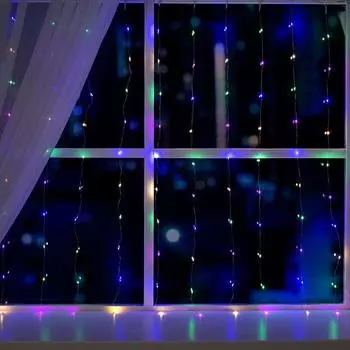Гирлянда «Занавес» 1 1 м роса, IP20, серебристая нить, 100 LED, свечение мульти, 12 В