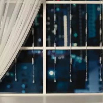 Гирлянда «Занавес» 2.5 0.65 м с насадками «Капли», IP20, прозрачная нить, 50 LED, свечение белое, 8 режимов, 220 В