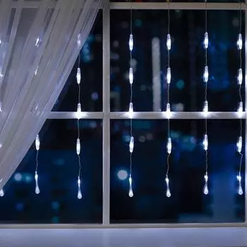 Гирлянда «Занавес» 2.5 0.65 м с насадками «Капли», IP20, прозрачная нить, 50 LED, свечение белое, 8 режимов, 220 В