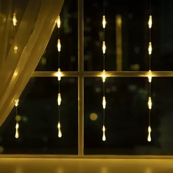 Гирлянда «Занавес» 2.5 0.65 м с насадками «Капли», IP20, прозрачная нить, 50 LED, свечение тёплое белое, 8 режимов, 220 В