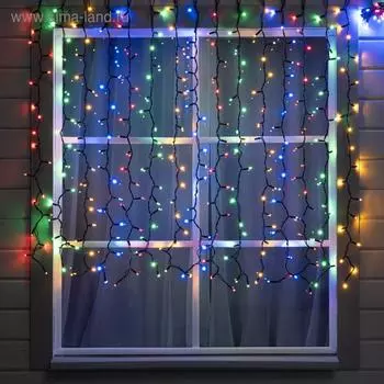 Гирлянда "Занавес" 2 х 1.5 м , IP65, УМС, тёмная нить каучук, 300 LED, свечение мульти, 220 В