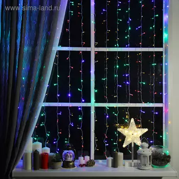 Гирлянда «Занавес» 2 1.5 м, IP20, прозрачная нить, 360 LED, свечение мульти, 8 режимов, 220 В