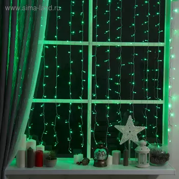 Гирлянда «Занавес» 2 1.5 м, IP20, прозрачная нить, 360 LED, свечение зелёное, 8 режимов, 220 В
