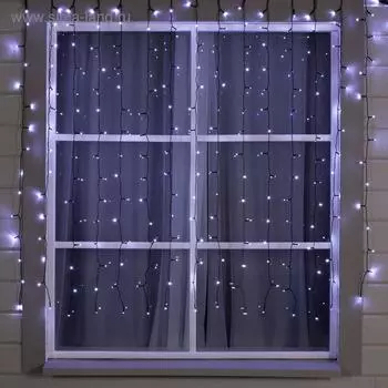 Гирлянда «Занавес» 2 × 1.5 м, IP44, УМС, тёмная нить, 300 LED, свечение белое, 24 В