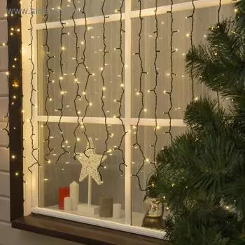 Гирлянда «Занавес» 2 1.5 м, IP44, УМС, тёмная нить, 360 SMD-LED, свечение тёплое белое, 220 В