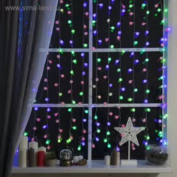 Гирлянда «Занавес» 2 1.5 м с насадками «Ёжики», IP20, прозрачная нить, 360 LED, свечение мульти (RG/RB), мигание, 220 В