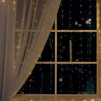 Гирлянда «Занавес» 2 2 м роса, IP20, серебристая нить, 300 LED, свечение тёплое белое, 12 В