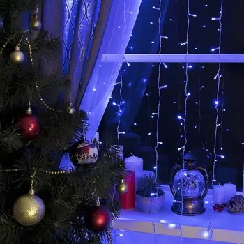 Гирлянда «Занавес» 2 3 м, IP20, прозрачная нить, 720 LED, свечение синее, 8 режимов, 220 В