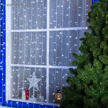 Гирлянда «Занавес» 2 3 м, IP44, УМС, белая нить, 760 LED, свечение белое, 220 В