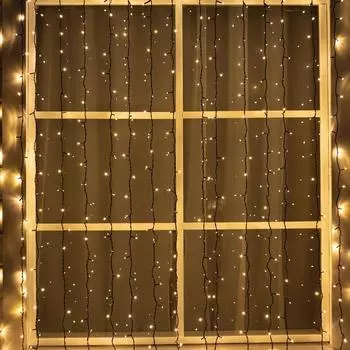Гирлянда «Занавес» 2 3 м, IP44, УМС, тёмная нить, 760 LED, свечение тёплое белое, 220 В