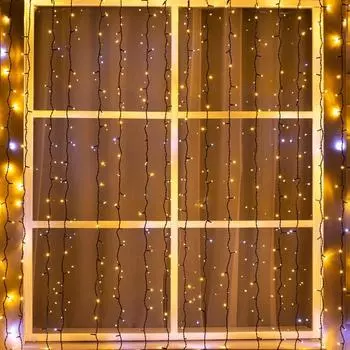 Гирлянда «Занавес» 2 3 м, IP44, УМС, тёмная нить, 760 LED, свечение тёплое белое, мерцание белым, 220 В