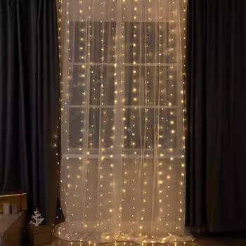 Гирлянда «Занавес» 2 3 м роса, IP20, серебристая нить, 450 LED, свечение тёплое белое, 8 режимов, 220 В