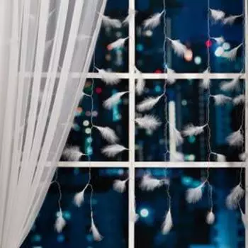 Гирлянда «Занавес» 3 1.4 м с насадками «Перья», IP20, прозрачная нить, 80 LED, свечение белое, 8 режимов, 220 В