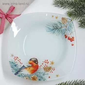Тарелка глубокая новогодняя Дорого внимание «Снегирь», 20 см, стекло