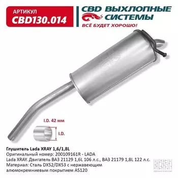 Глушитель Lada XRAY 200109161R 1,6/1,8L, нерж. сталь