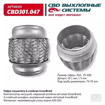 Гофра глушителя 3-сл. Innerbraid 75-100