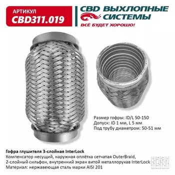 Гофра глушителя 3х-сл. InterLock 50-150