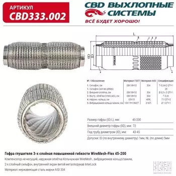 Гофра глушителя повышенной гибкости WireMesh-Flex 45-150