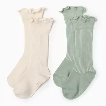 Гольфы детские 2 пары Крошка Я BASIC LINE, 10-12 см, молочный, оливковый